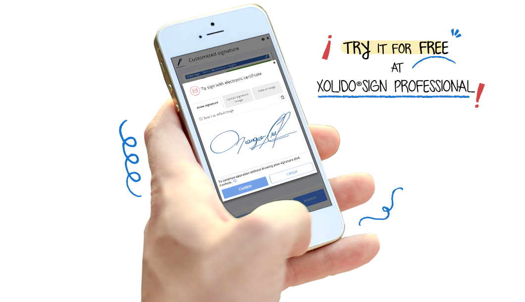 Signature with electronic certificate + Biometric signature. Merge both signatures into a single signature process and achieve a greater legal scope. Try it for free at XolidoSign Professional!